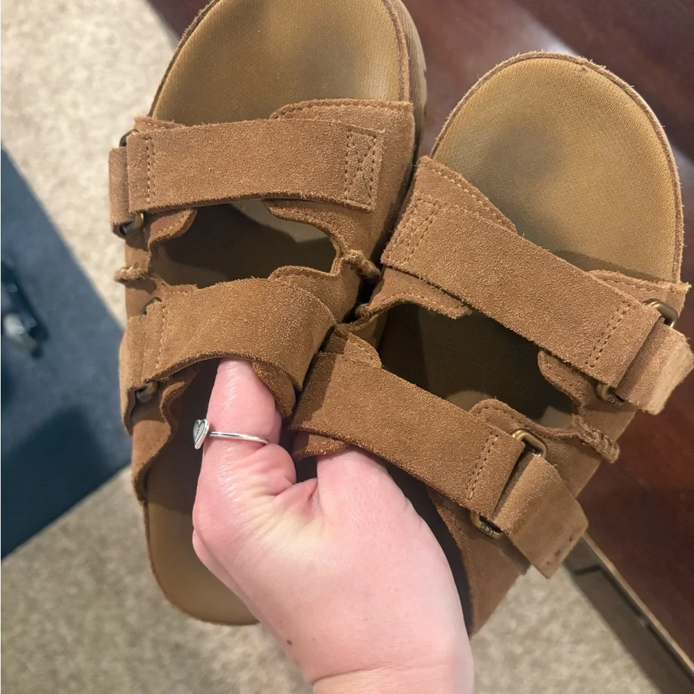 UGG Women's Goldenstar Suede Double-Strap Slide Sandals in Chestnut - Picture 7 of 8